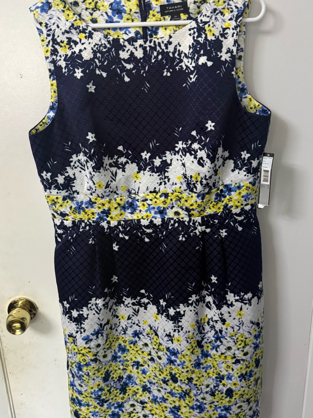 Tahari Navy, White & Yellow Floral Dress